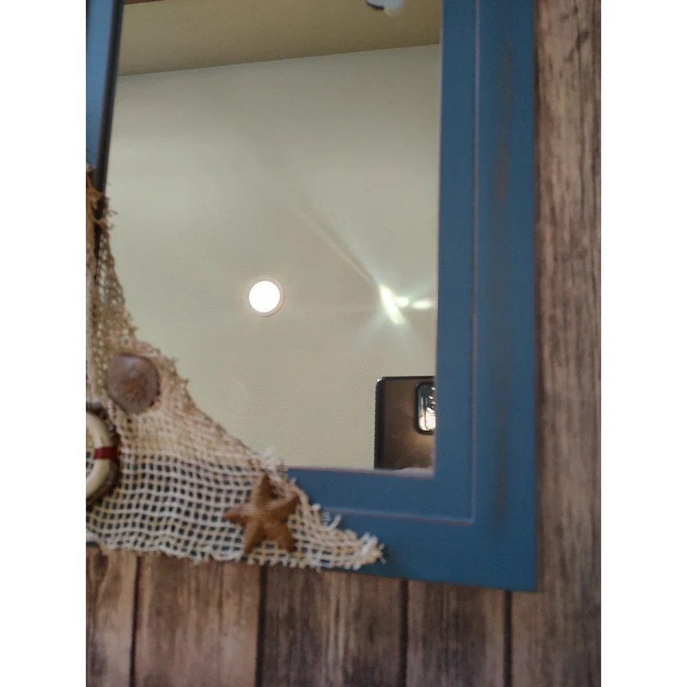 Nautical Beach Theme Mirror Seagull, Net Life Preserver Seashells Hanging Hooks